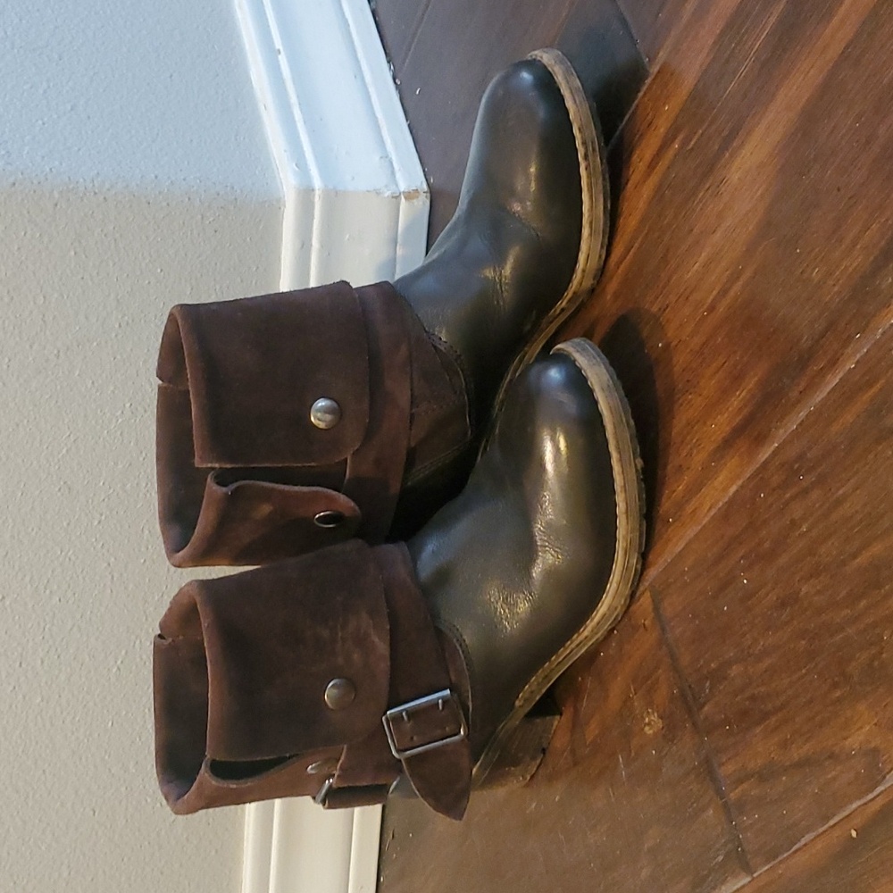 Clarks Volara Sky Brown Leather Moto Boots